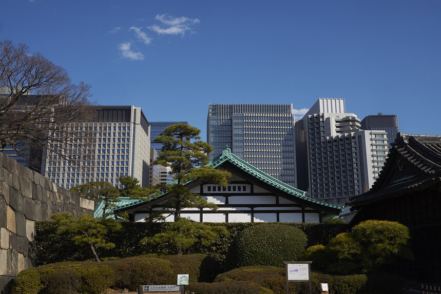Traditionelle und moderne Häuser in Tokio