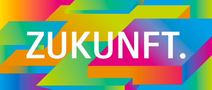 Logo ZUKUNFT. auf buntem Hintergrund